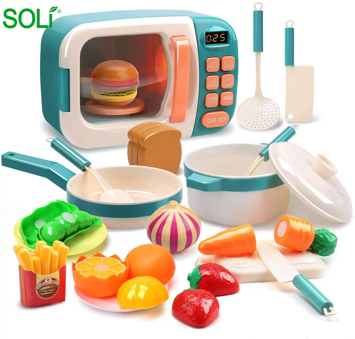 Hot Sell Popular Microwave Toys Kitchen Play Set,Kids Pretend Play Electronic Oven with Play Food,Cookware Pot and Pan Toy Sets