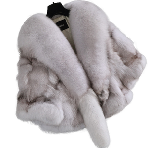 Real Natural Fox Fur <strong>Women</strong> <strong>Winter</strong> Formal <strong>Coat</strong> - Product Image 1