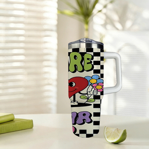 Gobelet isotherme 30oz « Soins de vous-même », Mug de voyage rétro à motif cérébral et cardiaque, Stock USA, Cadeau pour la sensibilisation à la santé mentale - Product Image 6