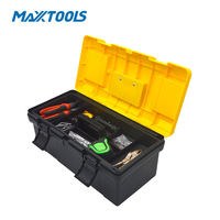 Maxxtools Boîte de rangement d'outils portable robuste en plastique PP jaune + noir, 14/17/19 pouces, étanche, 9 compartiments pour