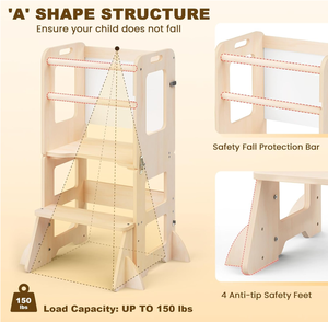 Tour d'apprentissage moderne 4-en-1 à double niveau, pliable, écologique, en bois, avec tableau blanc et tableau noir pour enfants de 1 à 3 ans - Product Image 2