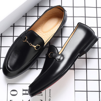 Mocassins en cuir noir pour hommes, à enfiler, avec boucle métallique, chaussures décontractées et habillées, confortables pour le bureau et les mariages, grandes tailles 37-48