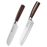 KEEMAKE Ensemble de couteaux de cuisine de haute qualité, 2 pièces, couteaux Santoku allemands en acier inoxydable, manche en bois Pakka, finition hautement polie