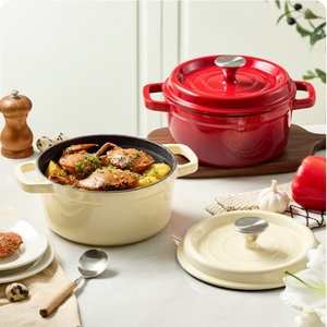 Casserole en <span class=keywords><strong>fonte</strong></span> émaillée rouge professionnelle, 5 tailles (20-28 cm), qualité restaurant, compatible avec les plaques à <span class=keywords><strong>induction</strong></span> - Product Image 2