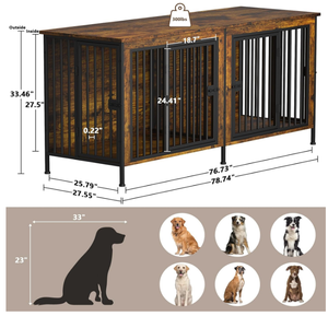กรงสุนัขสองตัวใหญ่พิเศษ2ตัวแบ่งกรงสุนัขแข็งแรงทนทาน78นิ้วลังไม้หนาสำหรับสุนัขวางทีวีเฟอร์นิเจอร์บ้านสำหรับสุนัขขนาดใหญ่ - Product Image 4