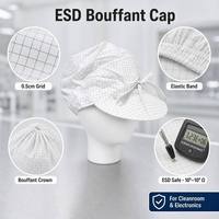 Casquette de salle blanche antistatique ESD blanche, type bouffant, avec visière plate, nœud et bande élastique en polyester