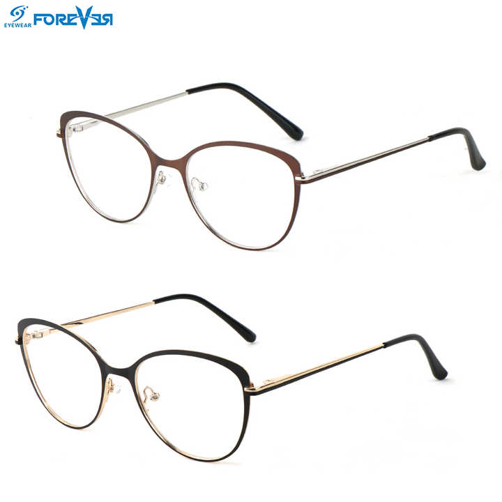 2024 Hot Selling Stylish Vintage Stainless Steel Cateye Metal Optical Frame Women Cat Eye Blue Light Glasses