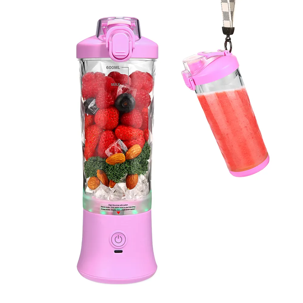 Spremiagrumi fresco da esterno 600ml per uso alimentare 6 lame USB ricaricabile per frullati personali Mini frullatore frullatore portatile