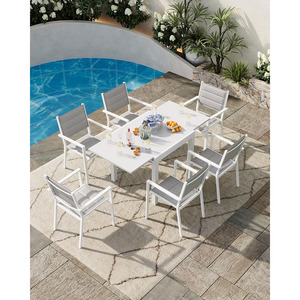 Espandibile 31 "-63" Patio <span class=keywords><strong>tavolo</strong></span> da pranzo Set esterno telaio in alluminio modello di <span class=keywords><strong>legno</strong></span> <span class=keywords><strong>bianco</strong></span> per 4-6 persone per il ponte del cortile - Product Image 6
