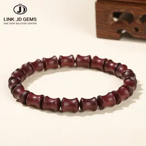 JD Gems Mujeres Hombres Yoga Meditación Rosario Brazaletes de madera Forma de articulación de bambú Pulsera de cuentas de bambú de palisandro africano