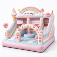 Château gonflable sur le thème des bonbons et des gâteaux avec toboggan et piscine à balles, château gonflable commercial pour les fêtes d'anniversaire des enfants, location pour événements