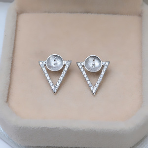 Pendientes Triangulares de Plata S925 Wenchi para Mujer, Perlas Personalizadas con Orificio, Accesorio DIY, Modelo Elegante con Perlas - Product Image 3