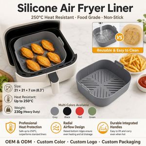 LA Silicone Air Fryer Liner Reusable <b>Non</b> <b>Stick</b> Square Silicone Airfryer Basket Liners Heat Resistant Air Fryer Accessories - Product Image 1