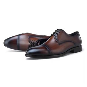 Chaussures Derby formelles en cuir pleine fleur classiques de conception originale vintage robe imperméable respirante Oxfords anti-glissante bureau - Product Image 4