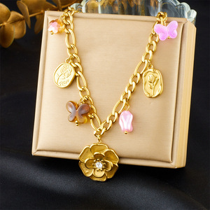 Nuovo acciaio inossidabile catena spessa fiore collana ciondolo gioielli 18k <span class=keywords><strong>oro</strong></span> senza appannamento farfalla fiore collana - Product Image 1