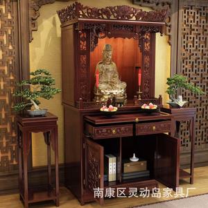 Armario de Santuario Budista de Madera de Palisandro con Estatua de Guanyin y Mesa de Ofrendas para Uso en el Altar del Hogar - Product Image 1