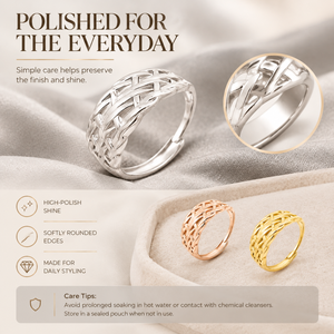 Trendy Delicate <b>Women</b> Adjustable Open Statement <b>Ring</b> Hollow Braided Woven Lattice Texture <b>Stainless</b> <b>Steel</b> Daily - Product Image 3