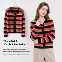 Quiet Luxury Gestreifter Cardigan 100% Kaschmir Helan Mountain Ningxia 16,2μm Stoll-Weberei 26-Jähriges Erbe Geringe Mindestbestellmenge 10 Stück