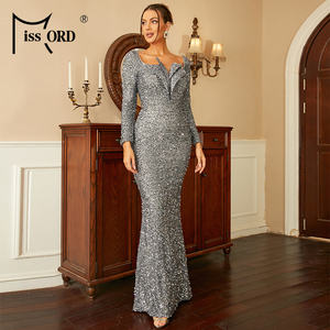 Missord Contrast Grey paillettes abito con orlo a sirena abiti da sera da ballo 2023 maniche lunghe - Product Image 3