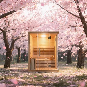 Sauna infrarouge haut de gamme avec luminothérapie rouge, intérieur en bois massif, système de chauffage avancé et salle de bien-être luxueuse pour la maison - Product Image 1