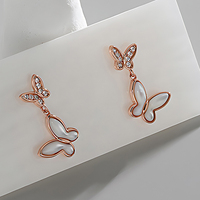 Boucles d'oreilles pendantes double papillon avec zircon coquillage pour femmes, boucles d'oreilles de créateur, bijoux fins en argent sterling 925 personnalisés