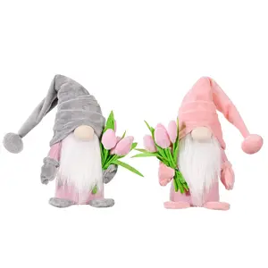 Nicro Wholesale Adorable Mother's Day Gift Present Plush Gnome Doll Decoration Gnome Holding Flower Faceless Doll With The Tulip