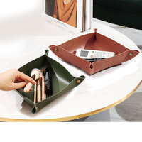 Boîte de rangement pliable en cuir PU plateau carré pour bijoux cosmétiques clé pièce de monnaie collation pliable décoration de bureau
