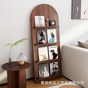 Estante de almacenamiento de madera minimalista moderno para uso doméstico, expositor de periódicos y revistas montado en la pared, expositor de arte de varios niveles para cafeterías - Product Image 5