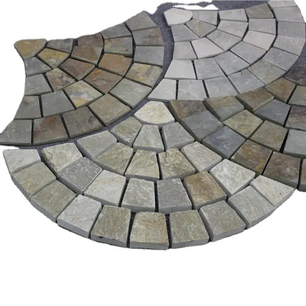 Самая ржавая, коричневая, многоцветная шиферная плита в форме вентилятора/брусчатый камень, Плетеный камень