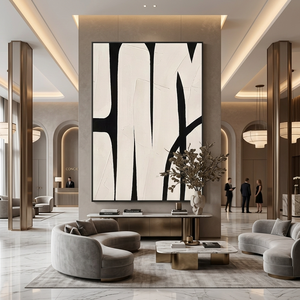 Pintura al Óleo Abstracta Blanca y Negra Hecha a Mano sobre Lienzo, Arte de Pared Moderno Minimalista, Obra de Arte Contemporánea Grande para Decoración de Sala de Estar - Product Image 3