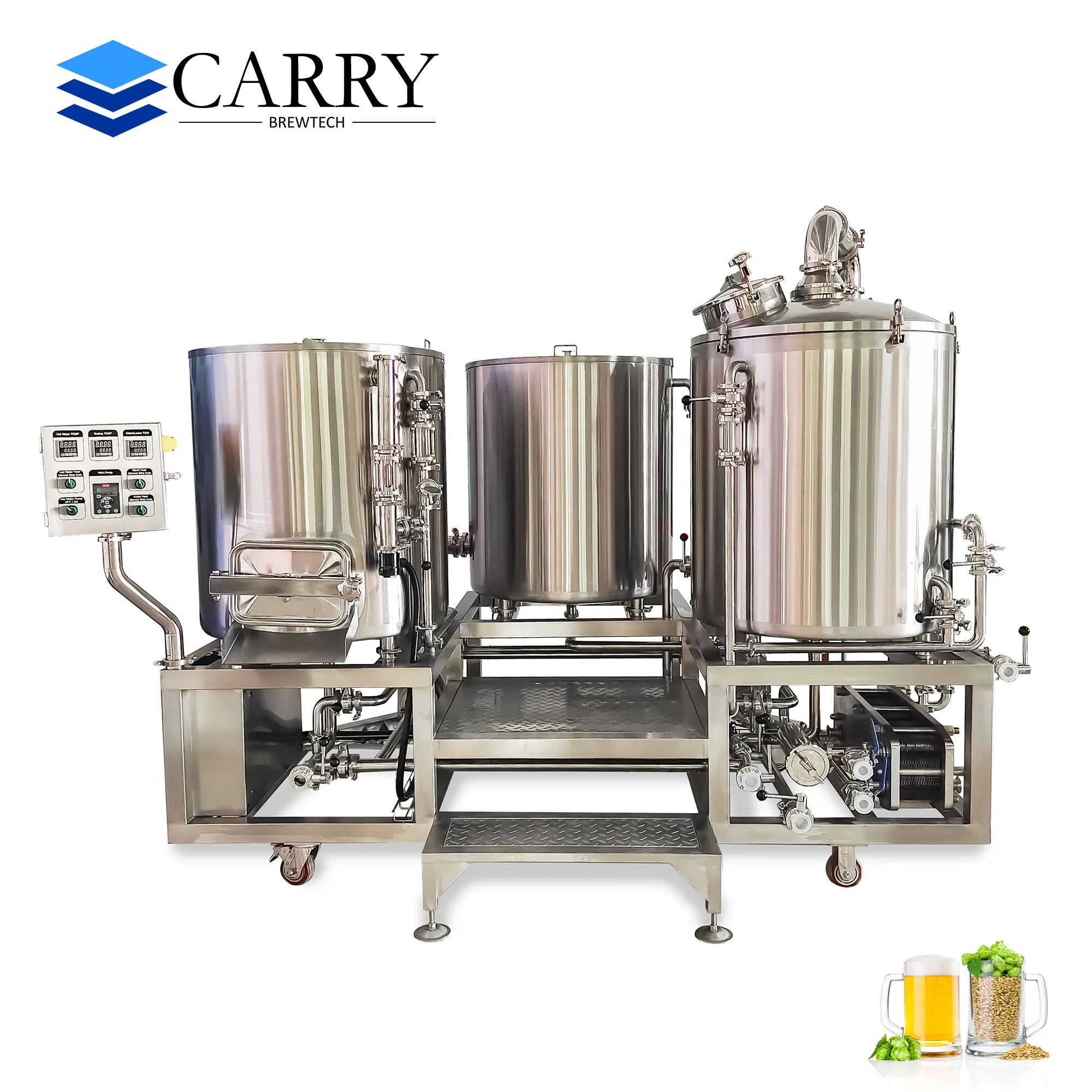 1BBL 200L 2BBL 250L 300L Nano Brewhouse Micro Beer Brewing System Turnkey Brewery Equipment with Conical Fermenters