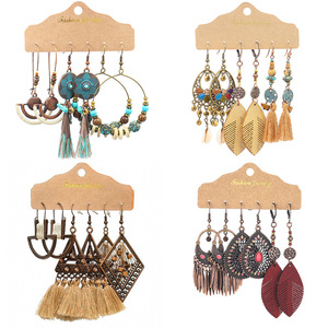 Bohemian Tassel <b>Drop</b> Earrings Set Alloy Antique <b>Bronze</b> Plated Women's Fashion Jewelry - Product Image 5
