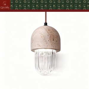 GOLDKING Plafonnier d'angle <span class=keywords><strong>beige</strong></span> en <span class=keywords><strong>travertin</strong></span> pour chambre et salon, avec verre côtelé transparent et cordon marron <span class=keywords><strong>clair</strong></span>, OEM ODM, directement de l'usine - Product Image 2
