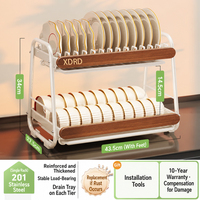 Égouttoir à vaisselle double couche en acier inoxydable style bois massif à 2 niveaux pour comptoir de cuisine, rangement multifonctionnel
