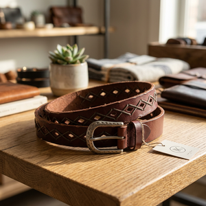 Ceinture en cuir de vachette style vintage BS INTERNATIONAL avec boucle ardillon en acier, imperméable, robuste, écologique, à motif uni - Product Image 1