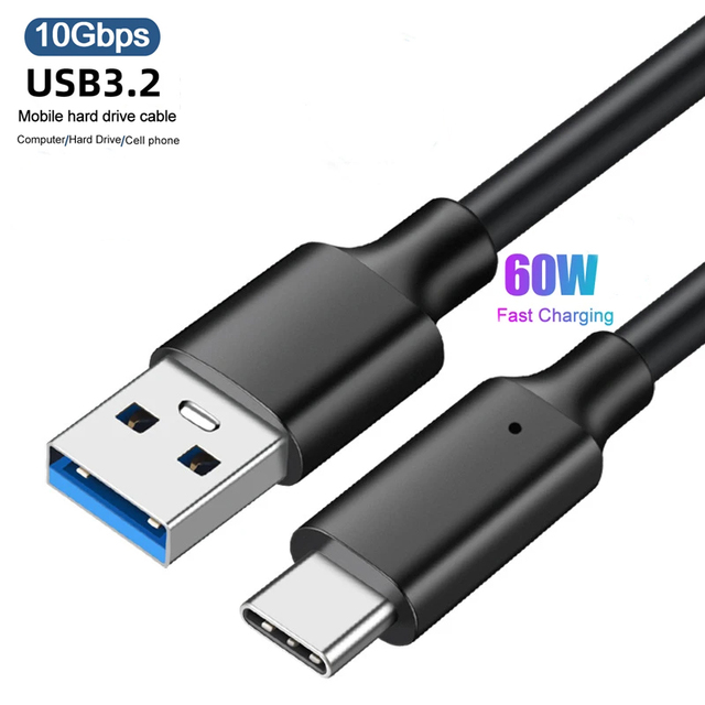 2025 Custom logo Type C Cable 60W 3A Fast Charging USB C to USB a Cable Type-C to Black 1M 2M USB Cable