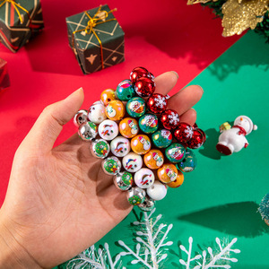 Trendy Christmas Snowman Bell Printed <strong>Bracelet</strong> New Year Party Cute <strong>Large</strong> round Resin <strong>Bead</strong> with Alloy Elastic Beaded <strong>Bracelets</strong> - Product Image 2