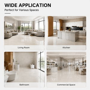 Piastrelle Ecologiche per Pavimenti 60x60 in Ceramica Porcellanata Lucida Effetto Marmo Colore Beige Resistenti all'Usura per Pavimenti Interni - Product Image 6