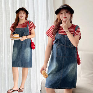 Robe salopette en jean Runqi pour femme, coupe ample, sans bretelles, couleur unie, grande taille N8679 - Product Image 2