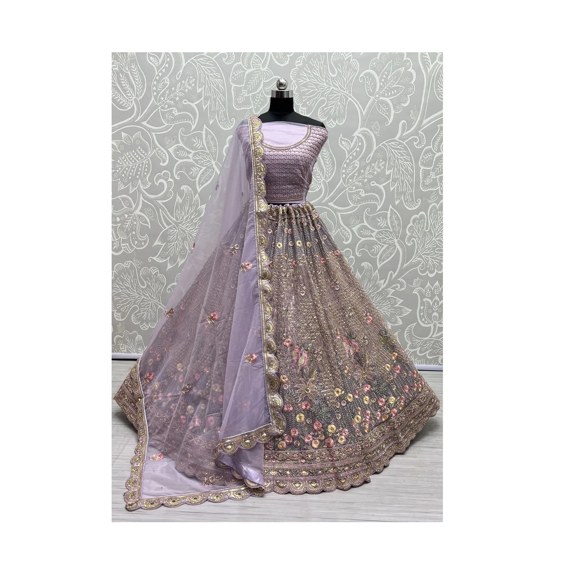 Lantejoulas bordados extravagantes e Zari Net Partywear Lehenga choli Designer nupcial Lehenga Choli do exportador indiano