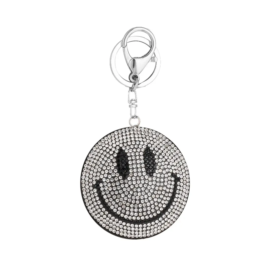 Bling Smile Keychain for Women And Girls Rhinestone Backpack Accessories Tassel Crystal Key Chain Key Fob Happy Face Keychain
