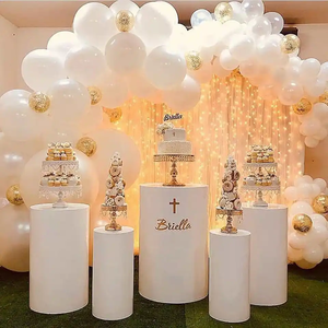 Base <span class=keywords><strong>de</strong></span> Exhibición Metálica, Pedestales Cilíndricos para Fiestas, Bodas, Decoración <span class=keywords><strong>de</strong></span> Cumpleaños, Base Circular Blanca para Bodas - Product Image 2
