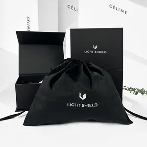 Logo ricamato personalizzato sacchetto morbido nero sacchetto sacchetti di polvere con coulisse in velluto di lusso con scatole di imballaggio per gioielli di scarpe