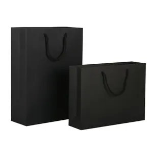 Toptan lüks siyah ayakkabı giysi ambalaj kağıdı çanta baskılı özel Logo giyim alışveriş hediye takı ambalaj kağıt torba