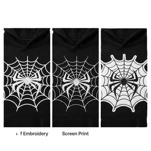 เสื้อฮู้ดดี้ผ้าฝ้ายเฟรนช์เทอร์รี่พิมพ์ลายใยแมงมุมสีดำปักลาย 100% ผ้าฝ้ายทรงโอเวอร์ไซส์ สไตล์สตรีทแวร์สำหรับผู้ชาย รับผลิตแบบ OEM ODM - Product Image 2