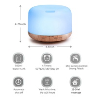 Diffuseur d'aromathérapie ultrasonique 500 ml en plastique imitation bois, humidificateur électrique 5 en 1 avec lumière LED et télécommande pour usage domestique