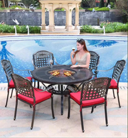 Ensemble de table de jardin ronde en aluminium moulé pour foyer extérieur, table de barbecue au charbon de bois avec plaque de cuisson