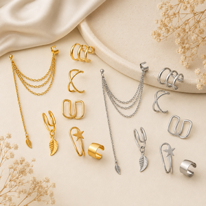 Set di orecchini a clip per donna, a forma di C, traforati, a strati, gioielli alla moda per l'orecchio - Product Image 1