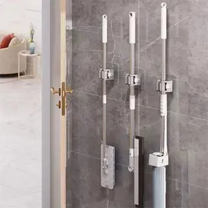 Powerful Wall Hanging Storage Multifunctional Detachable Bathroom Mop Holder With Punching Clamp Hook Kitchen Load-Bearing Rack