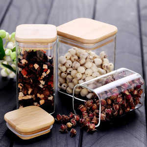 Storage Jars Kitchen High Quality High Borosllicate Large Airtight Storage Food Spice Square Glass Jars With Wooden Lid